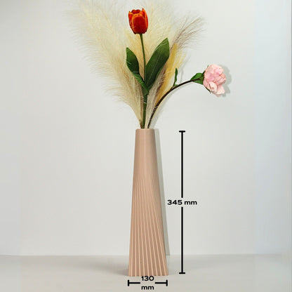 Beige vase with flowers on a white background