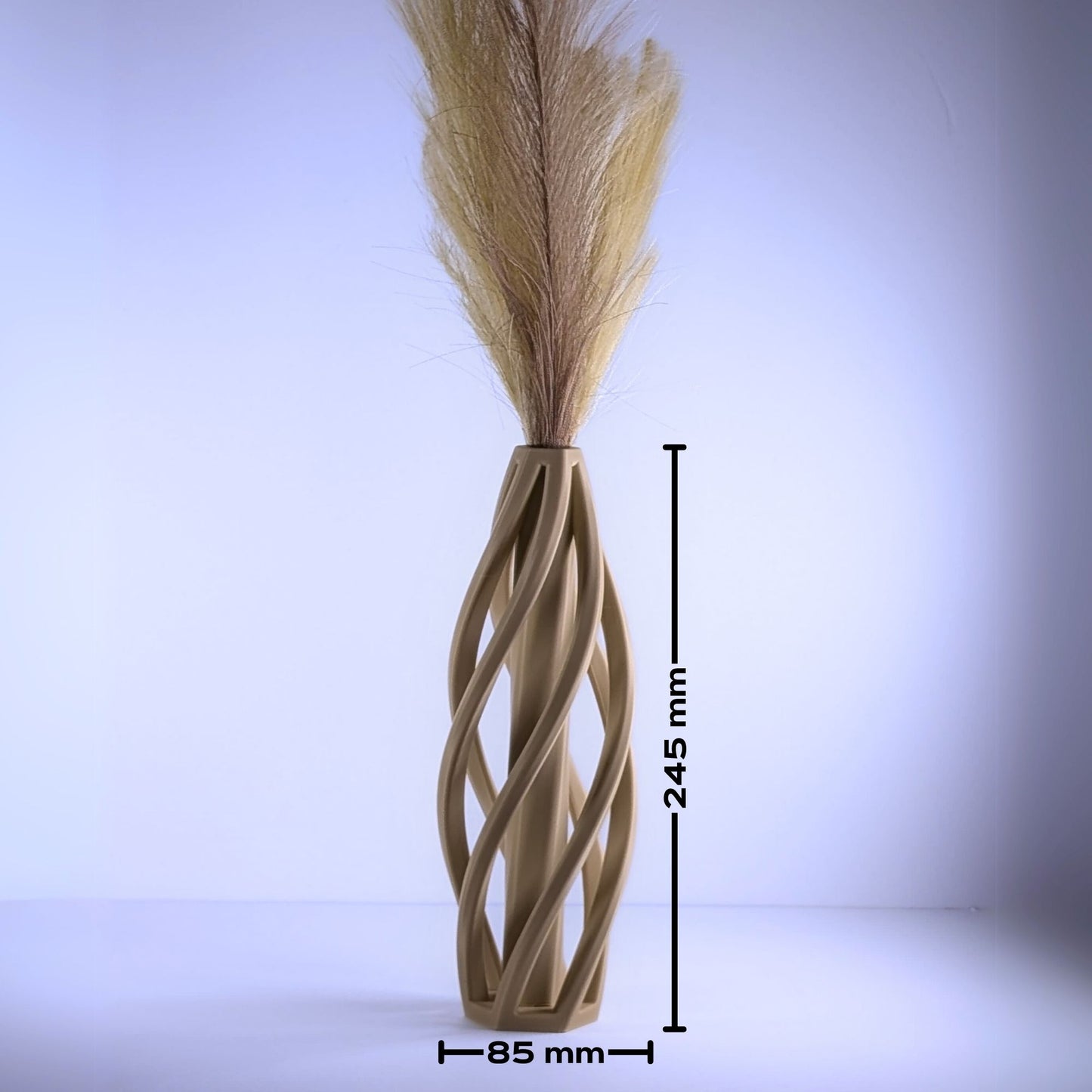 Size of DRIFT table vase wave texture - 3D printed curved vase design detail